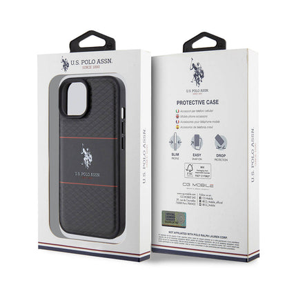 iPhone 15 Plus Kılıf U.S. Polo Assn. Orjinal Lisanslı Deri Şeritli Logo Dizayn Kılıf