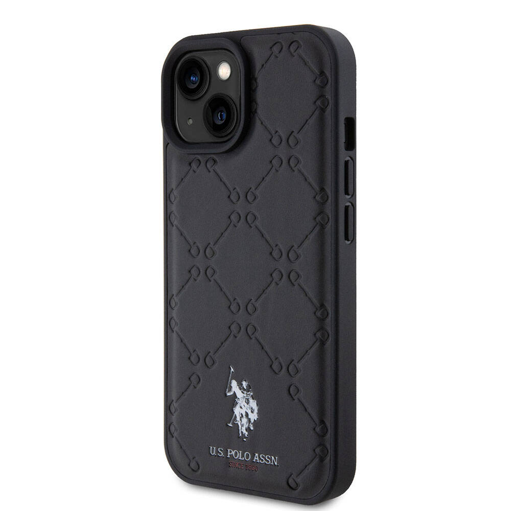 Apple iPhone 15 Plus Kılıf U.S. Polo Assn. Orjinal Lisanslı HS Desenli Baskı Logolu Suni Deri Kapak Siyah