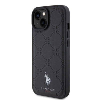 Apple iPhone 15 Plus Kılıf U.S. Polo Assn. Orjinal Lisanslı HS Desenli Baskı Logolu Suni Deri Kapak Siyah