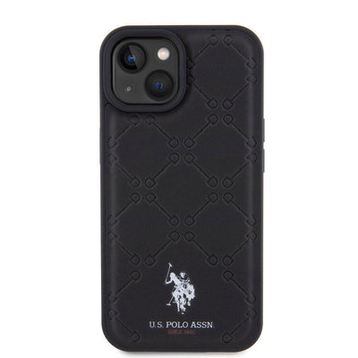Apple iPhone 15 Plus Kılıf U.S. Polo Assn. Orjinal Lisanslı HS Desenli Baskı Logolu Suni Deri Kapak Siyah