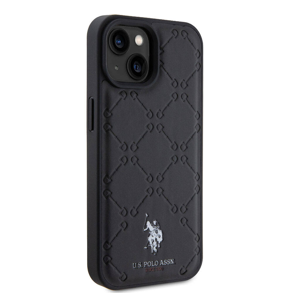 Apple iPhone 15 Plus Kılıf U.S. Polo Assn. Orjinal Lisanslı HS Desenli Baskı Logolu Suni Deri Kapak Siyah