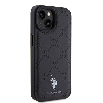 Apple iPhone 15 Plus Kılıf U.S. Polo Assn. Orjinal Lisanslı HS Desenli Baskı Logolu Suni Deri Kapak Siyah