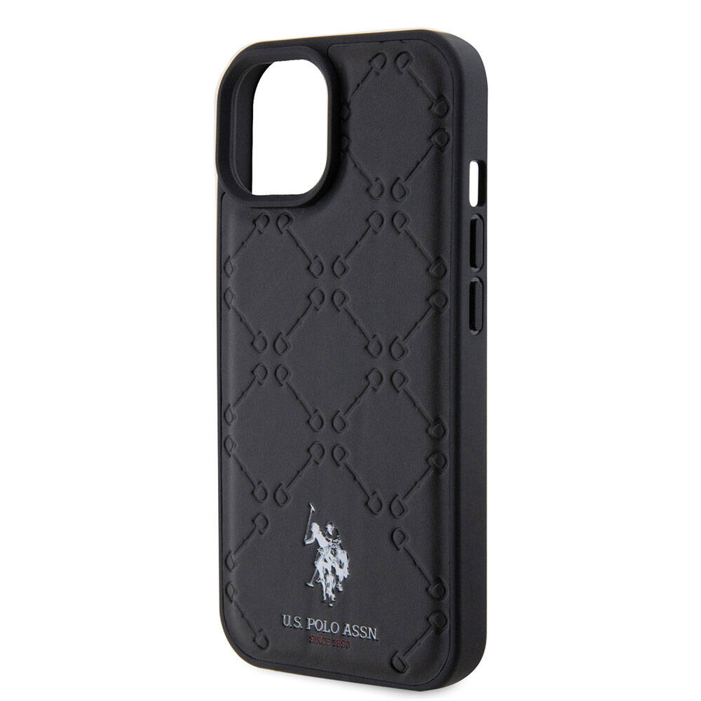 Apple iPhone 15 Plus Kılıf U.S. Polo Assn. Orjinal Lisanslı HS Desenli Baskı Logolu Suni Deri Kapak Siyah