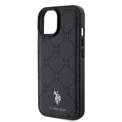 Apple iPhone 15 Plus Kılıf U.S. Polo Assn. Orjinal Lisanslı HS Desenli Baskı Logolu Suni Deri Kapak Siyah