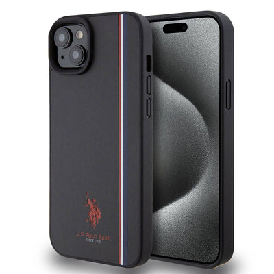Apple iPhone 15 Plus Kılıf U.S. Polo Assn. Orjinal Lisanslı Üç Renk Şerit Tasarımlı Baskı Logolu Kapak Beyaz