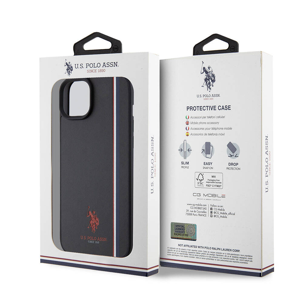 iPhone 15 Plus Kılıf U.S. Polo Assn. Orjinal Lisanslı Üç Renk Şerit Tasarımlı Baskı Logolu Kılıf