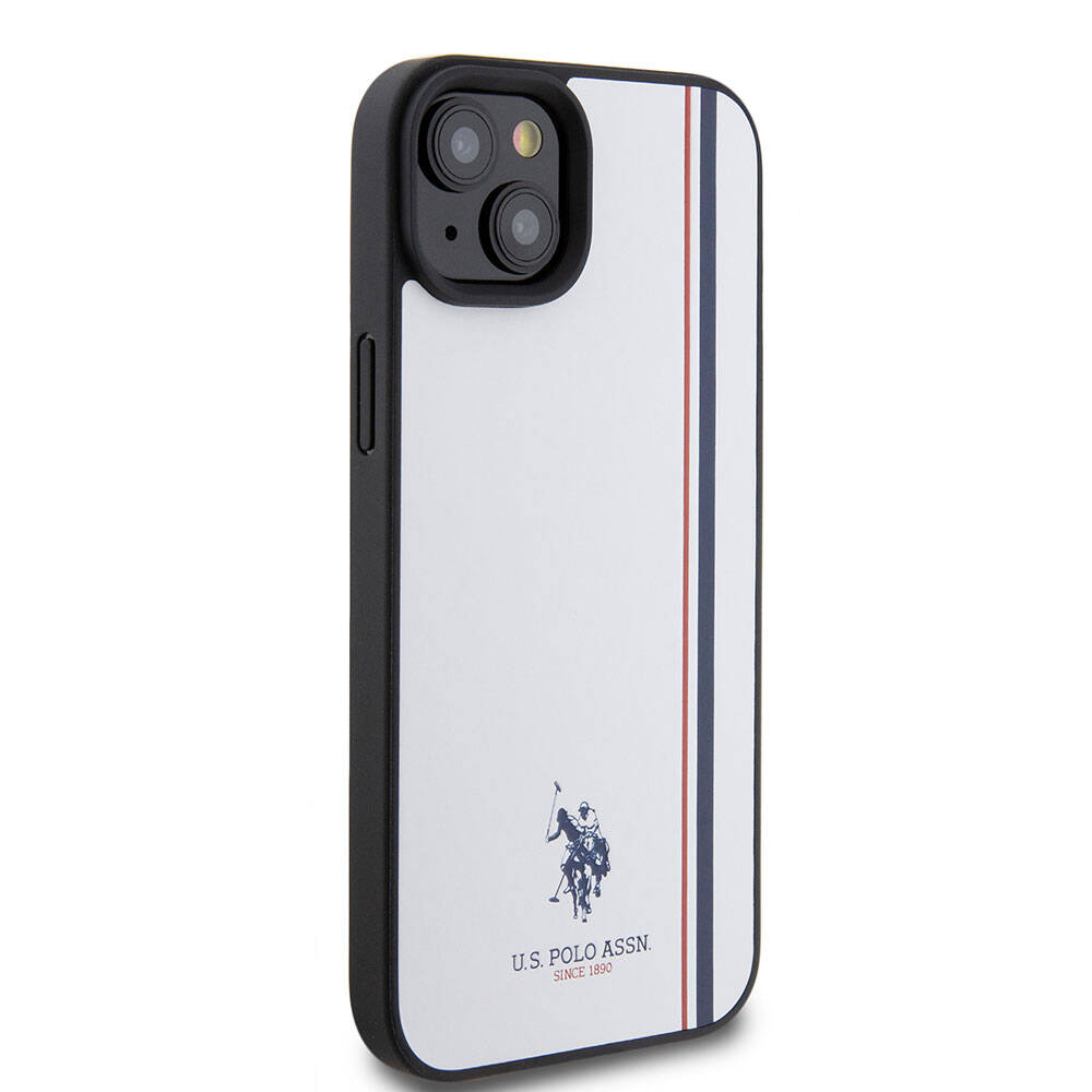 Apple iPhone 15 Plus Kılıf U.S. Polo Assn. Orjinal Lisanslı Üç Renk Şerit Tasarımlı Baskı Logolu Kapak Beyaz