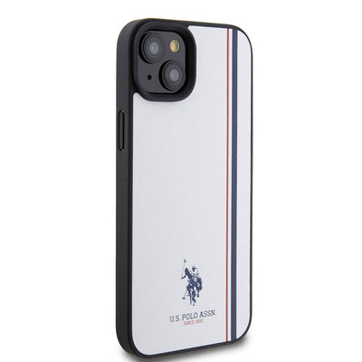 Apple iPhone 15 Plus Kılıf U.S. Polo Assn. Orjinal Lisanslı Üç Renk Şerit Tasarımlı Baskı Logolu Kapak Beyaz
