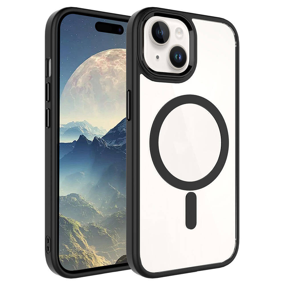 iPhone 15 Plus Kılıf Wireless Şarj Özellikli Zore Krom M-safe Silikon Kılıf