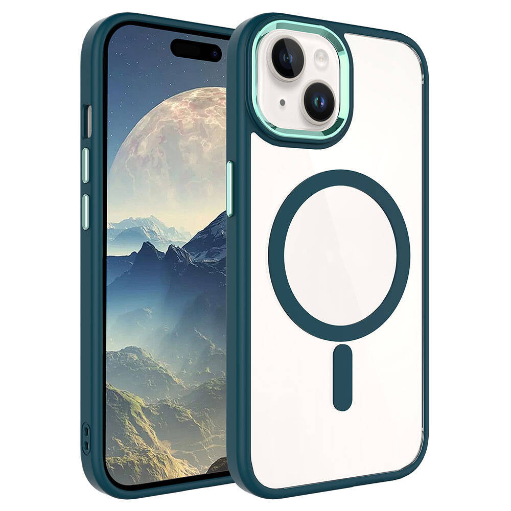 iPhone 15 Plus Kılıf Wireless Şarj Özellikli Zore Krom M-safe Silikon Kılıf