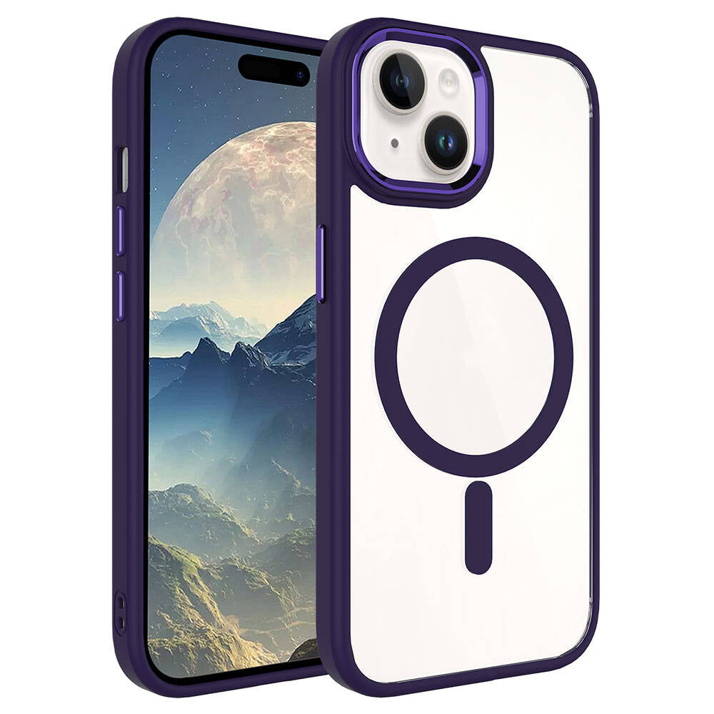 iPhone 15 Plus Kılıf Wireless Şarj Özellikli Zore Krom M-safe Silikon Kılıf