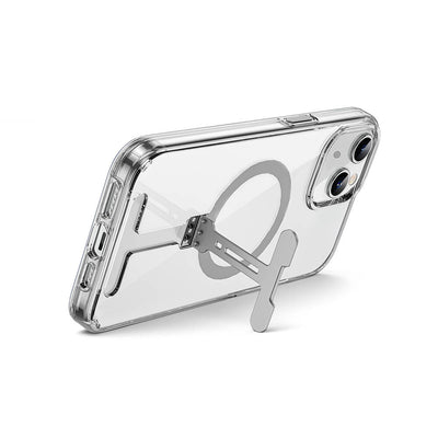 Apple iPhone 15 Plus Kılıf Wiwu FYY-014 Magsafe Şarj Özellikli Alüminyum Alaşım Metal Standlı Şeffaf Kapak Renksiz