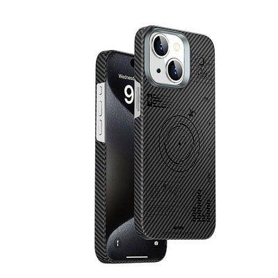 Apple iPhone 15 Plus Kılıf Wiwu KJZ-017 Karbon Fiber 600D Explore Kevlar Kapak Siyah