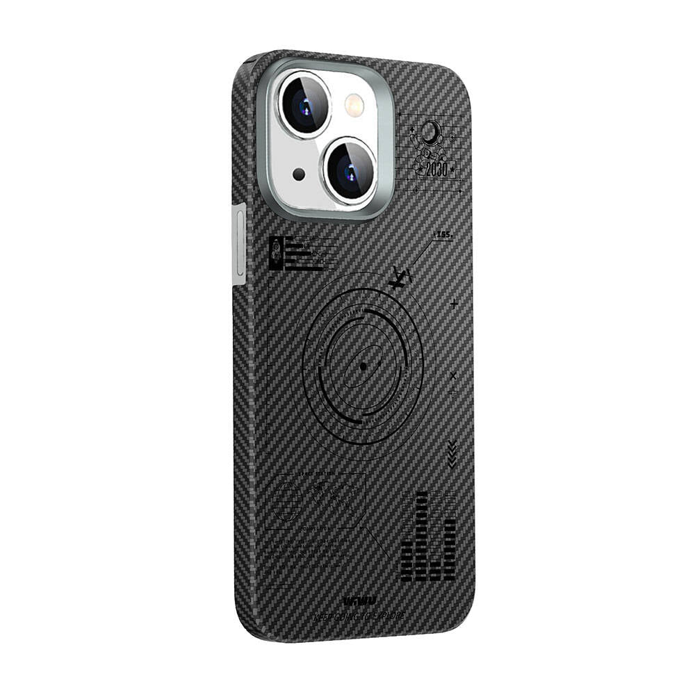 Apple iPhone 15 Plus Kılıf Wiwu KJZ-017 Karbon Fiber 600D Explore Kevlar Kapak Siyah