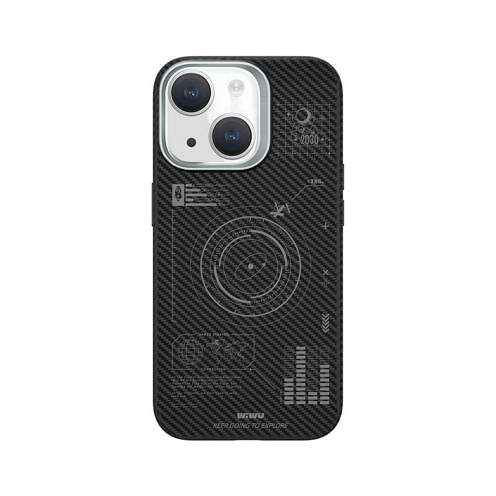 Apple iPhone 15 Plus Kılıf Wiwu KJZ-017 Karbon Fiber 600D Explore Kevlar Kapak Siyah