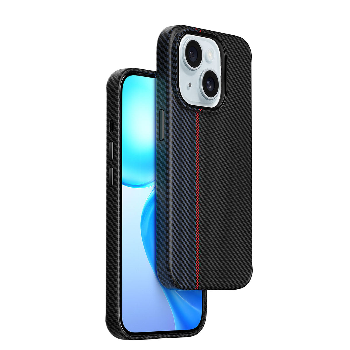 iPhone 15 Plus Kılıf Wiwu LCC-107 Karbon Fiber M-safe Şarj Özellikli Kamera Korumalı Kabon Kılıf