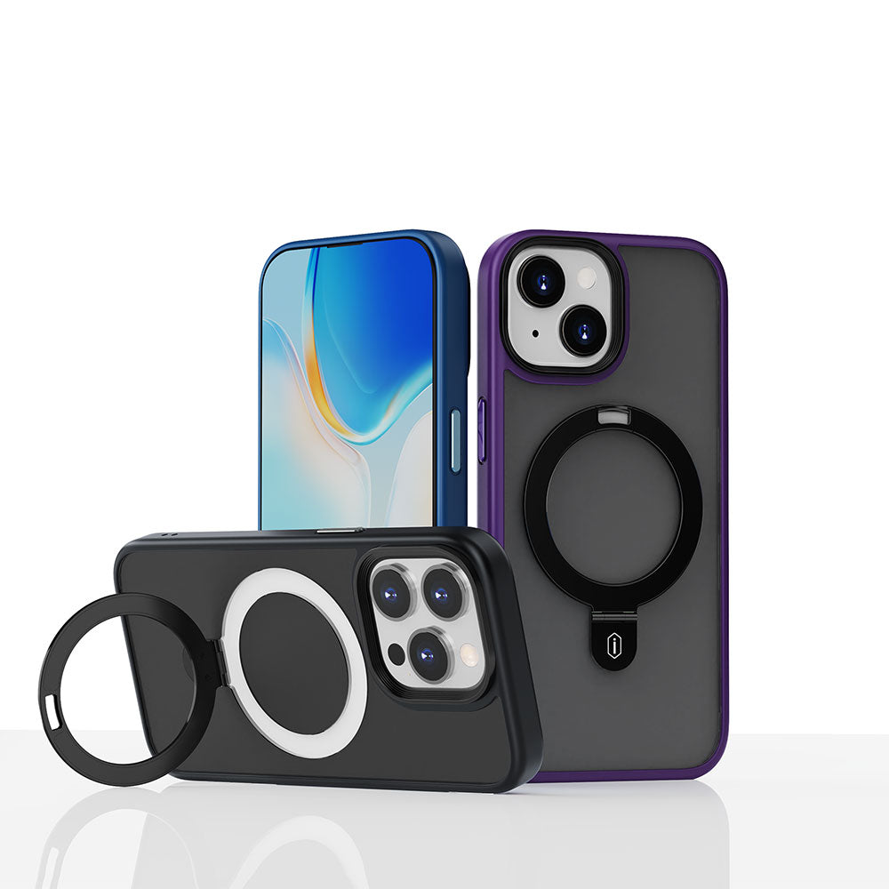 iPhone 15 Plus Kılıf Wiwu ZMM-010 M-safe Şarj Özellikli Mat Arka Yüzey Standlı Kılıf