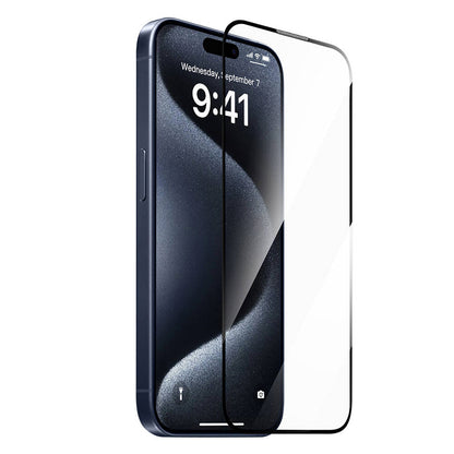 iPhone 15 Plus Wiwu SQ-008 Oleofobik Easy Install Darbeye Karşı Dayanıklı Temperli Cam Ekran Koruyucu + Kolay Uygulama Aparatlı