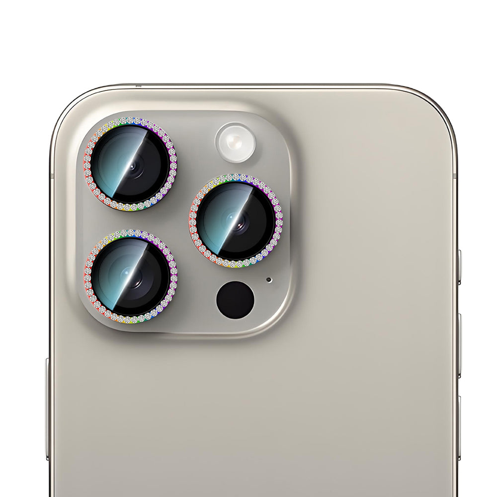 iPhone 15 Pro CaseWorld Alloy Sparkling Diamond Serisi Taşlı Lens Koruyucu