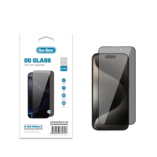 iPhone 15 Pro Go Des OG Glass Privacy Antistatik Temperli Cam Ekran Koruyucu