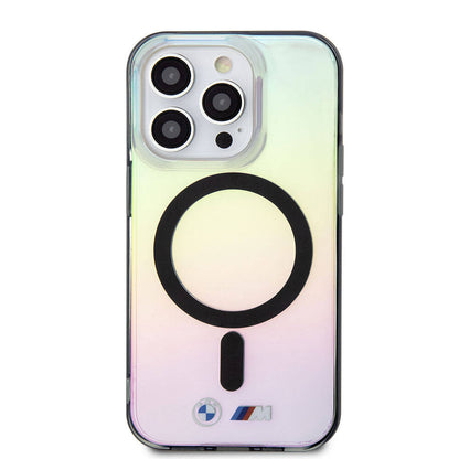 iPhone 15 Pro Kılıf BMW M-safe Şarj Özellikli Transparan Renk Geçişli Iridescent Orjinal Lisanslı Kılıf