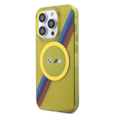 Apple iPhone 15 Pro Kılıf BMW Magsafe Şarj Özellikli Transparan Tricolor Stripes Orjinal Lisanslı Kapak Yeşil