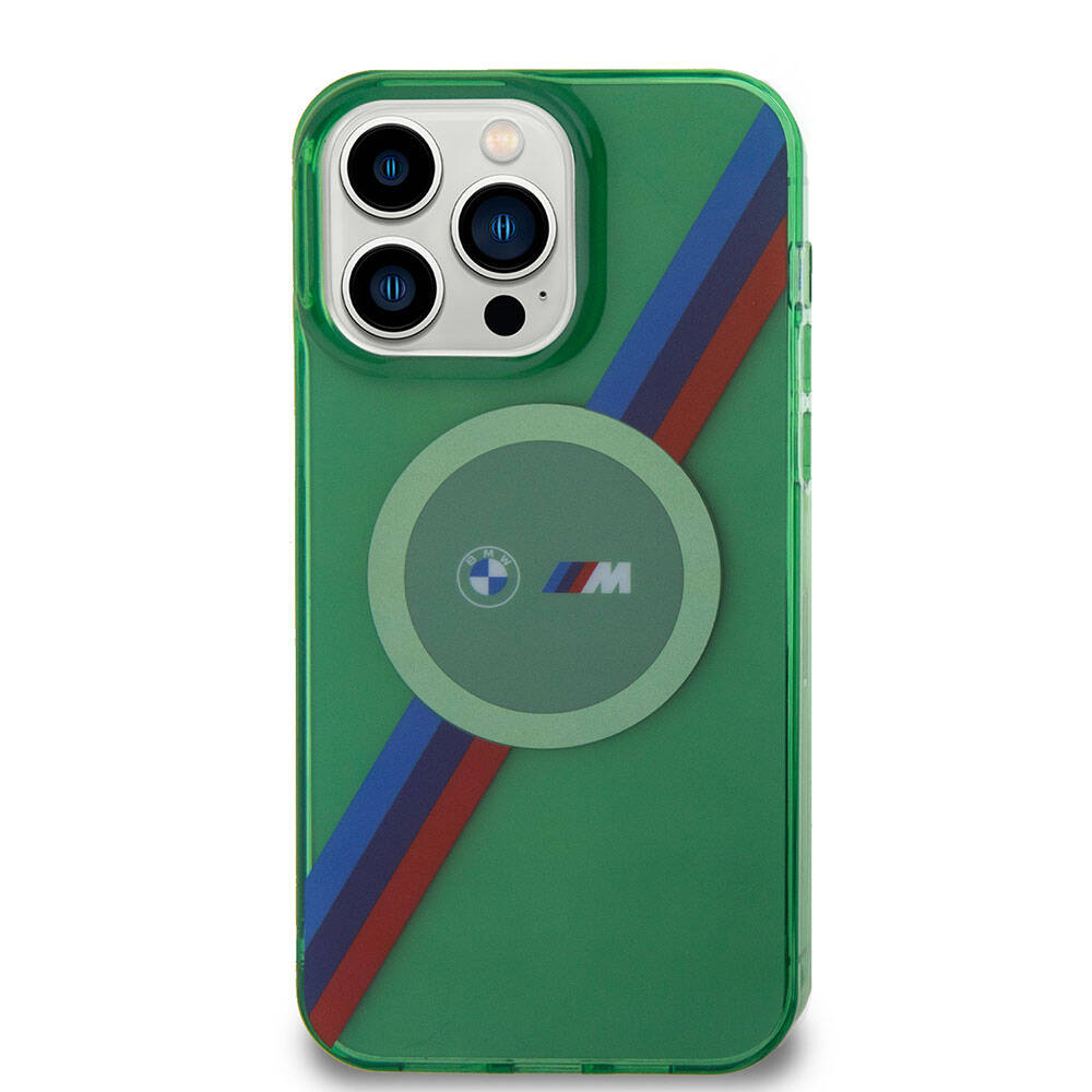 Apple iPhone 15 Pro Kılıf BMW Magsafe Şarj Özellikli Transparan Tricolor Stripes Orjinal Lisanslı Kapak Sarı