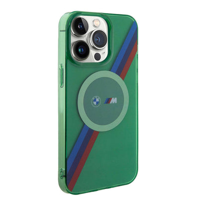 Apple iPhone 15 Pro Kılıf BMW Magsafe Şarj Özellikli Transparan Tricolor Stripes Orjinal Lisanslı Kapak Sarı