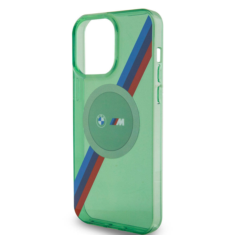 Apple iPhone 15 Pro Kılıf BMW Magsafe Şarj Özellikli Transparan Tricolor Stripes Orjinal Lisanslı Kapak Yeşil