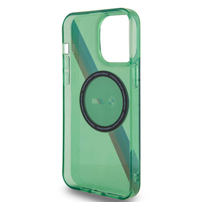 Apple iPhone 15 Pro Kılıf BMW Magsafe Şarj Özellikli Transparan Tricolor Stripes Orjinal Lisanslı Kapak Yeşil