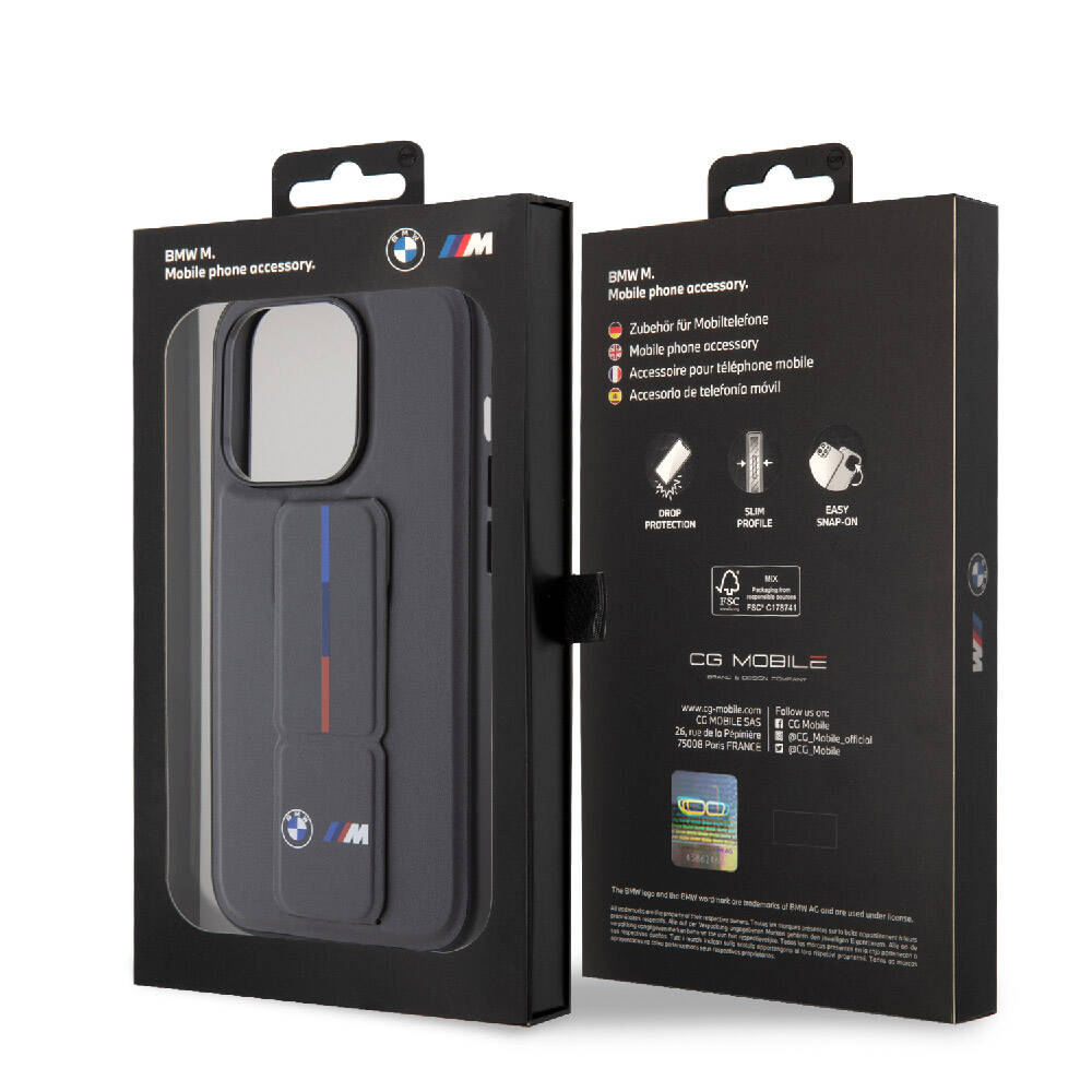 iPhone 15 Pro Kılıf BMW Orjinal Lisanslı M Şerit ve Logolu Standlı Kılıf