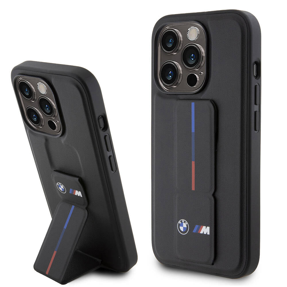 iPhone 15 Pro Kılıf BMW Orjinal Lisanslı M Şerit ve Logolu Standlı Kılıf