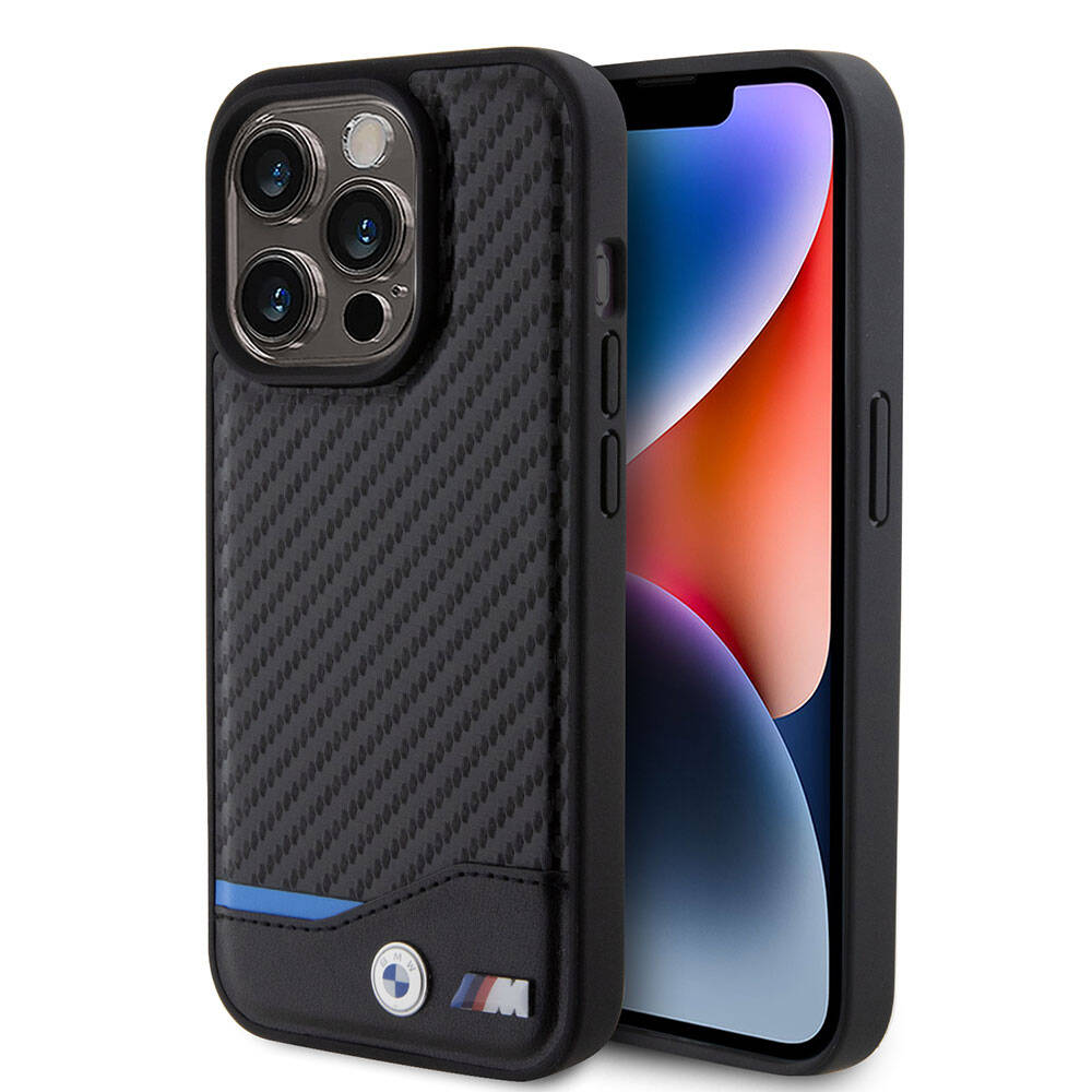 iPhone 15 Pro Kılıf BMW Orjinal Lisanslı M-safe Şarj Özellikli M Logolu PU Karbon Kılıf