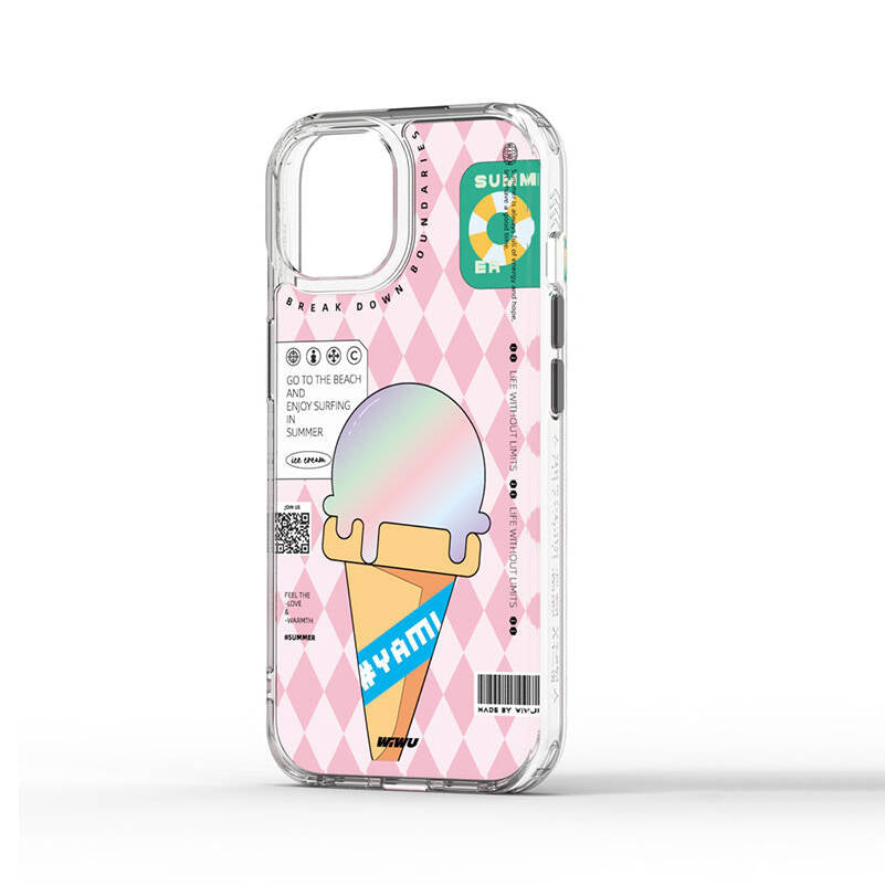 Apple iPhone 15 Pro Kılıf Çift Katman Desenli Wiwu Summer Serisi Kapak Pembe