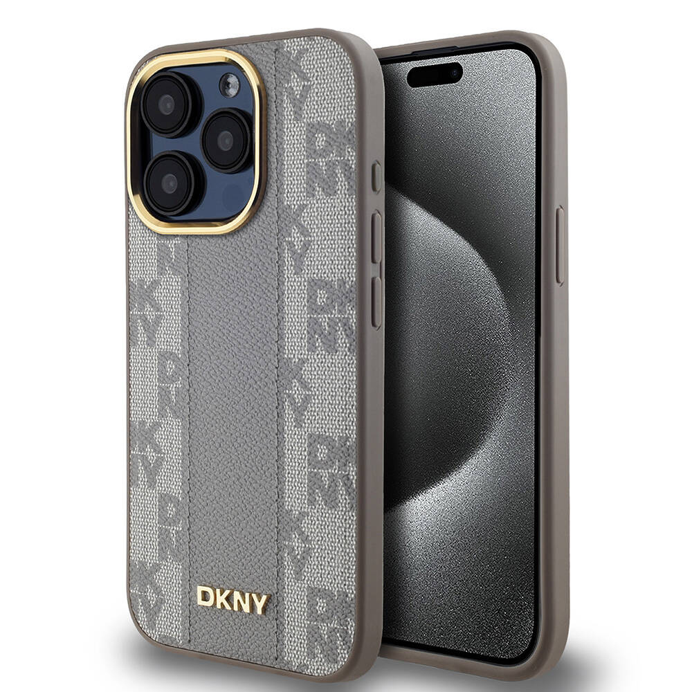 Apple iPhone 15 Pro Kılıf DKNY Orjinal Lisanslı 3D Yazılı Checkered Pattern Kapak