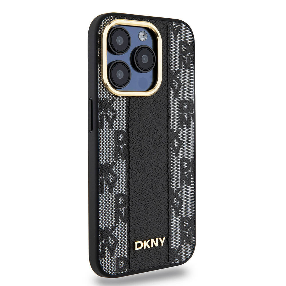 Apple iPhone 15 Pro Kılıf DKNY Orjinal Lisanslı Magsafe Şarj Özellikli 3D Yazılı Checkered Pattern Kapak Krem