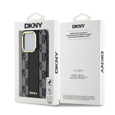 Apple iPhone 15 Pro Kılıf DKNY Orjinal Lisanslı Magsafe Şarj Özellikli 3D Yazılı Checkered Pattern Kapak Krem