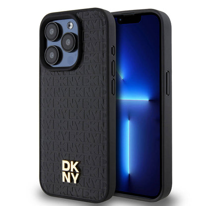 iPhone 15 Pro Kılıf DKNY Orjinal Lisanslı M-safe Şarj Özellikli 3D Yazılı Repeat Pattern Kılıf