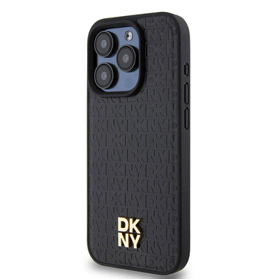 Apple iPhone 15 Pro Kılıf DKNY Orjinal Lisanslı Magsafe Şarj Özellikli 3D Yazılı Repeat Pattern Kapak Siyah