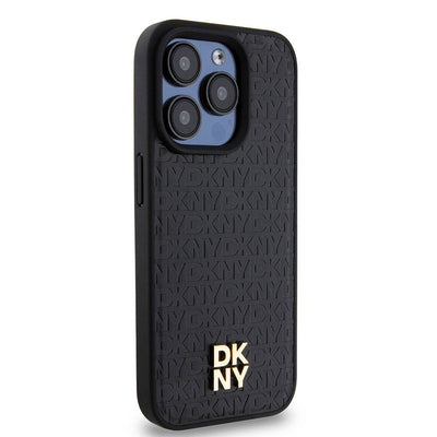 Apple iPhone 15 Pro Kılıf DKNY Orjinal Lisanslı Magsafe Şarj Özellikli 3D Yazılı Repeat Pattern Kapak Siyah