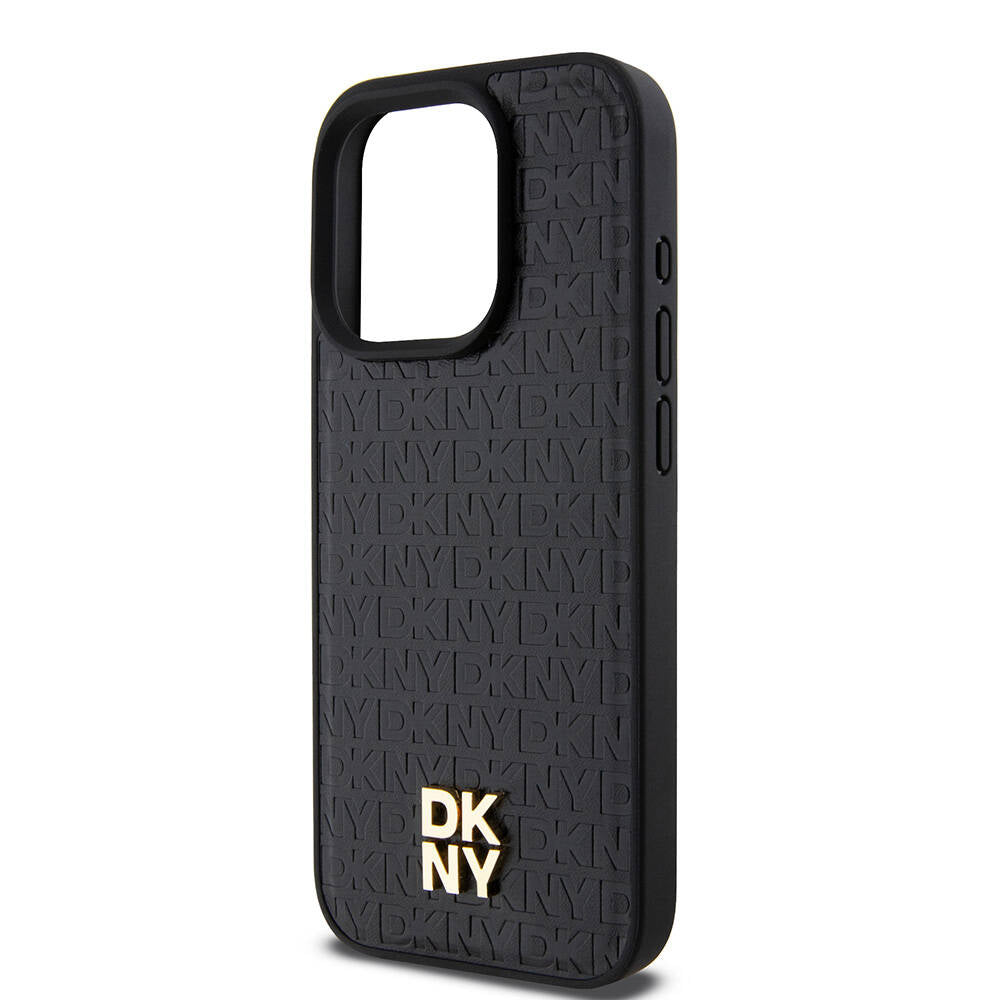 Apple iPhone 15 Pro Kılıf DKNY Orjinal Lisanslı Magsafe Şarj Özellikli 3D Yazılı Repeat Pattern Kapak Siyah