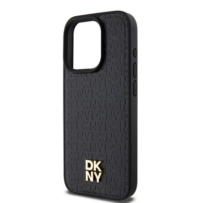 Apple iPhone 15 Pro Kılıf DKNY Orjinal Lisanslı Magsafe Şarj Özellikli 3D Yazılı Repeat Pattern Kapak Siyah