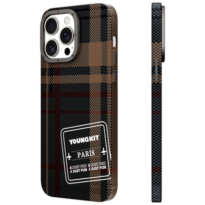 Apple iPhone 15 Pro Kılıf Ekose Desenli Youngkit Gezhi Serisi Kapak Kırmızı