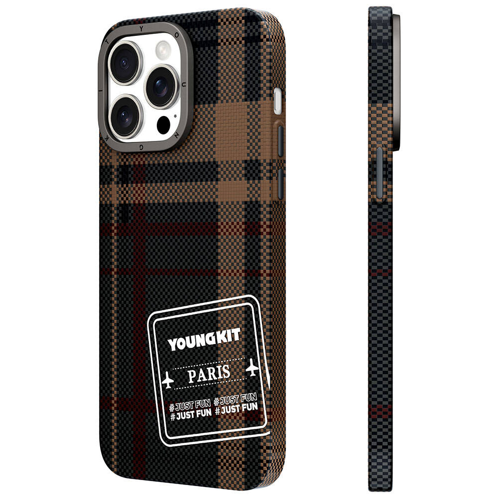 iPhone 15 Pro Kılıf Ekose Desenli Youngkit Gezhi Serisi Kılıf