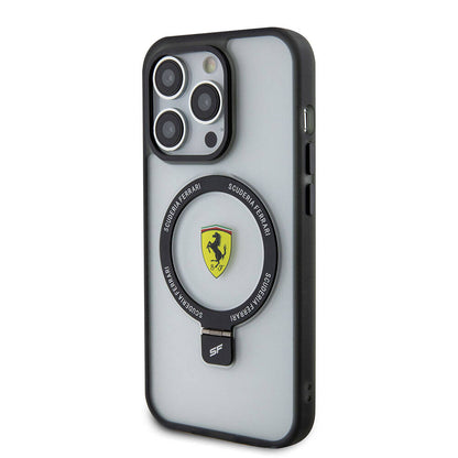 iPhone 15 Pro Kılıf Ferrari M-safe Şarj Özellikli Standlı Buzlu Yüzey Dizayn Kılıf