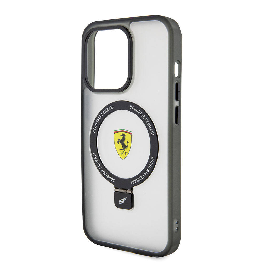 iPhone 15 Pro Kılıf Ferrari M-safe Şarj Özellikli Standlı Buzlu Yüzey Dizayn Kılıf