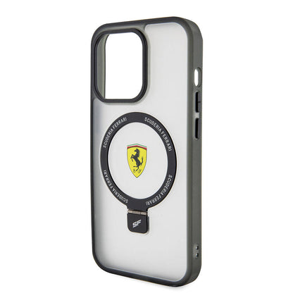iPhone 15 Pro Kılıf Ferrari M-safe Şarj Özellikli Standlı Buzlu Yüzey Dizayn Kılıf