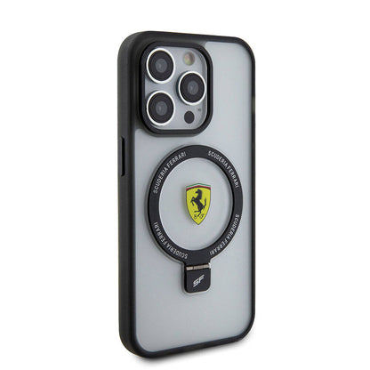 iPhone 15 Pro Kılıf Ferrari M-safe Şarj Özellikli Standlı Buzlu Yüzey Dizayn Kılıf