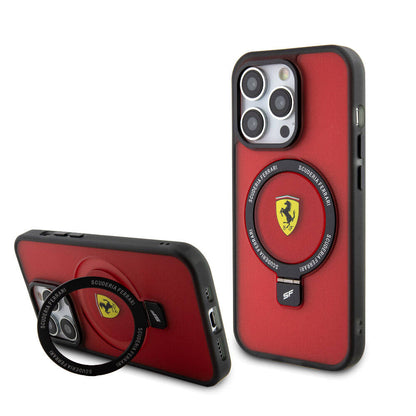 iPhone 15 Pro Kılıf Ferrari M-safe Şarj Özellikli Standlı Buzlu Yüzey Dizayn Kılıf