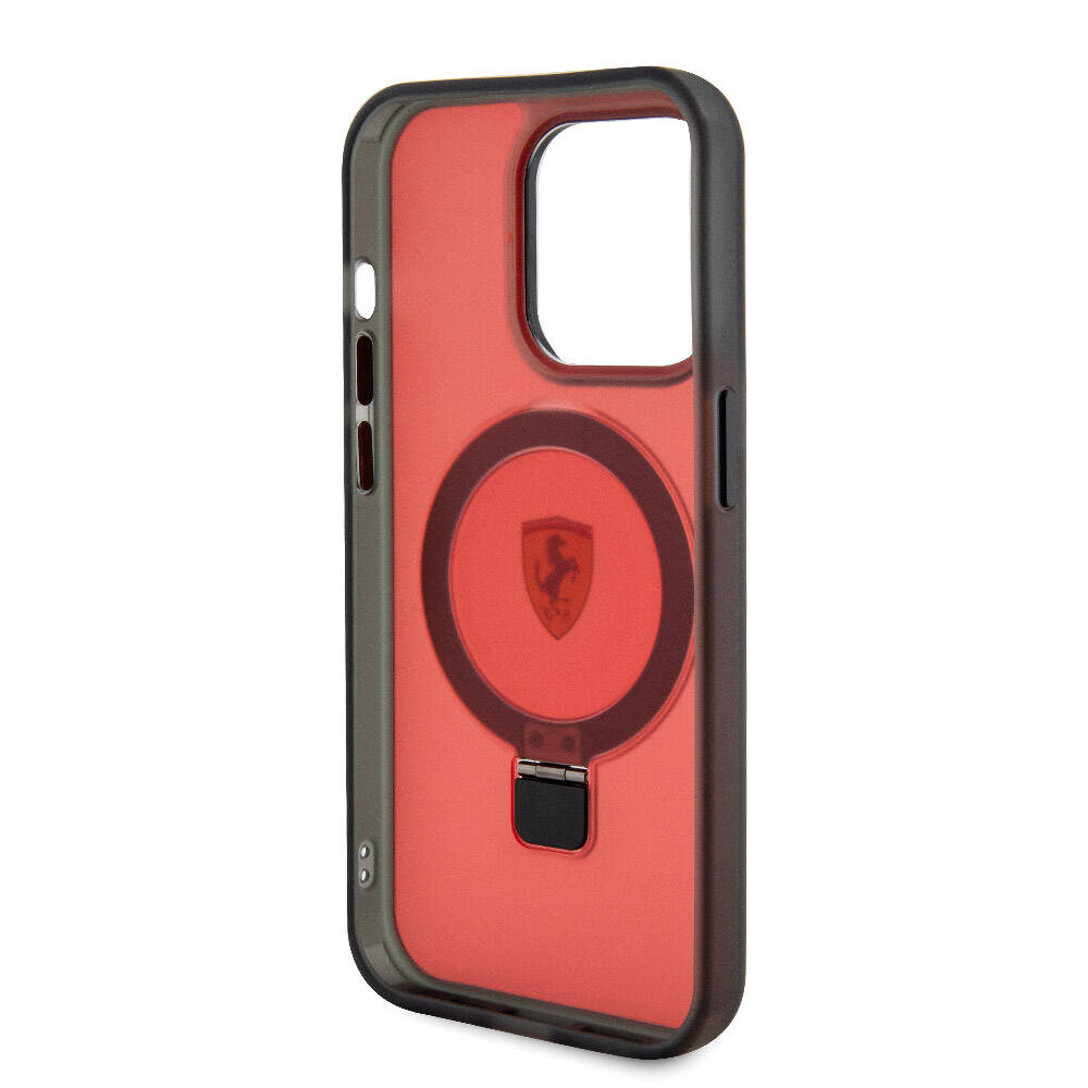 iPhone 15 Pro Kılıf Ferrari M-safe Şarj Özellikli Standlı Buzlu Yüzey Dizayn Kılıf